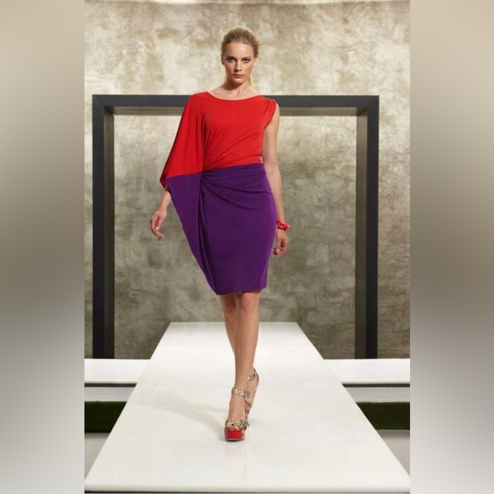 ❗️CLEAROUT❗️ NWT! KENNETH COLE ❤️💜 red + purple asymmetrical colorblock DRESS